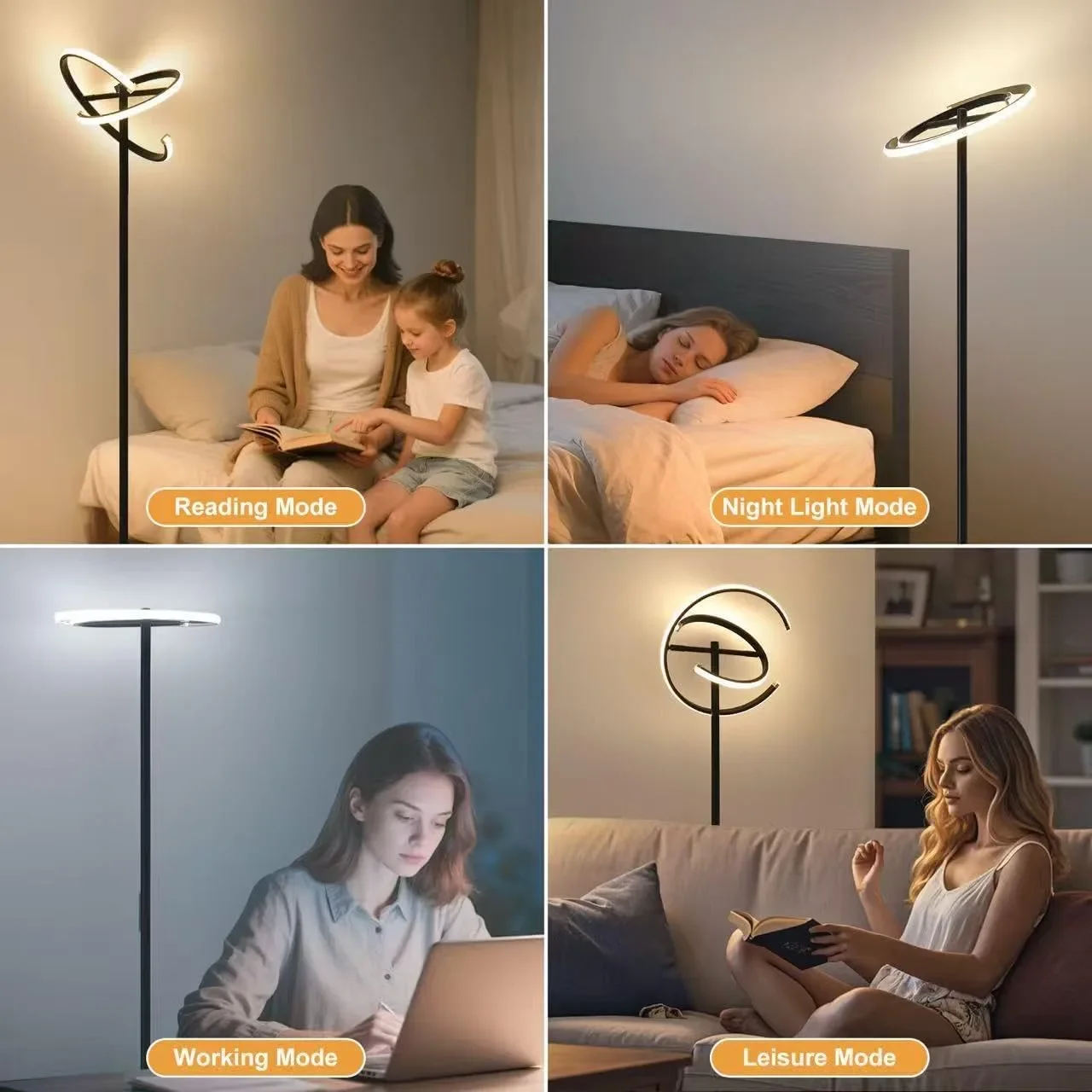168 см LED подова лампа с димиране, 3 цветни температури и дистанционно/крачно управление — снимка 5