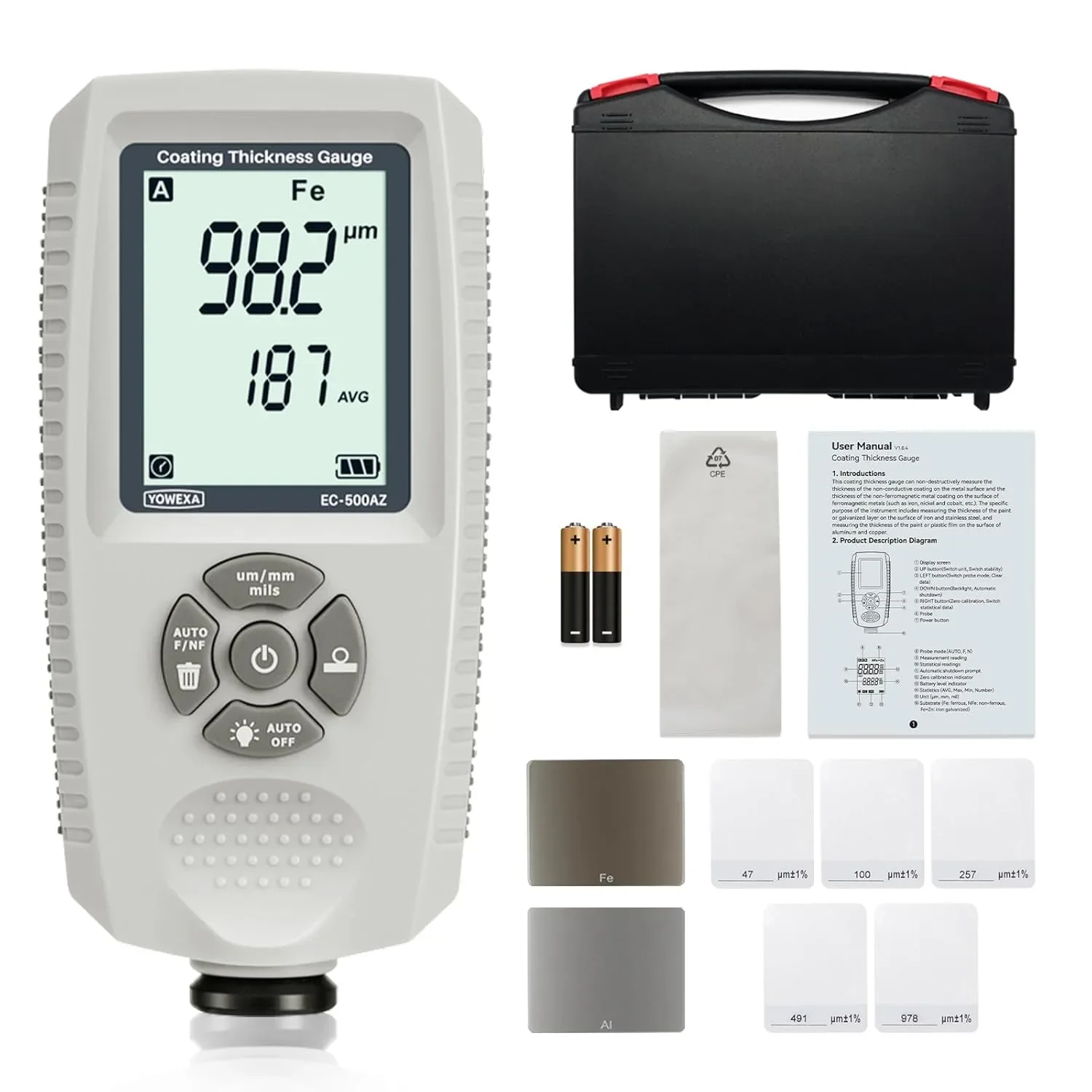 Дебеломер за покрития с LCD дисплей (0–2000 μm) за Fe/NFe/Zn
