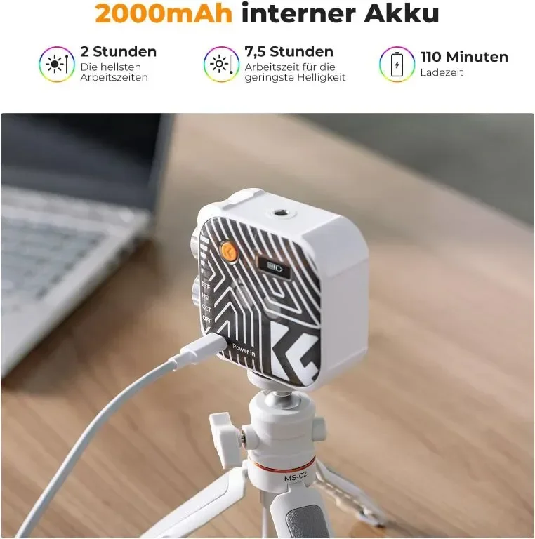 K&F Concept RGB Video Light, 360° пълноцветен преносим с 21 светлинни ефекта, 2500K-9900K CRI 96+ — снимка 6