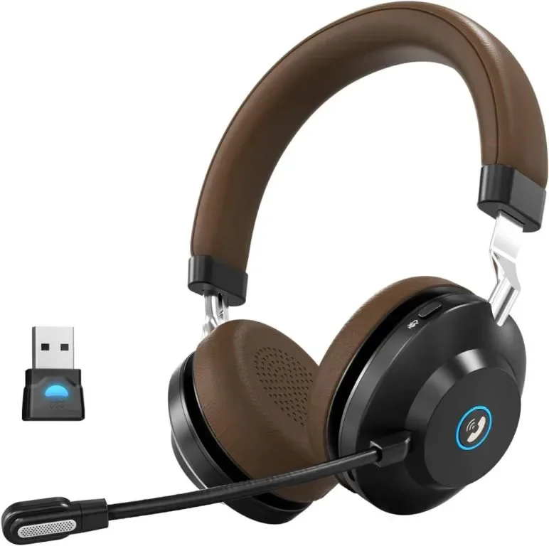 Безжични слушалки, Bluetooth слушалки с микрофон, AI шумопотискащ микрофон и USB донгъл, 45 часа