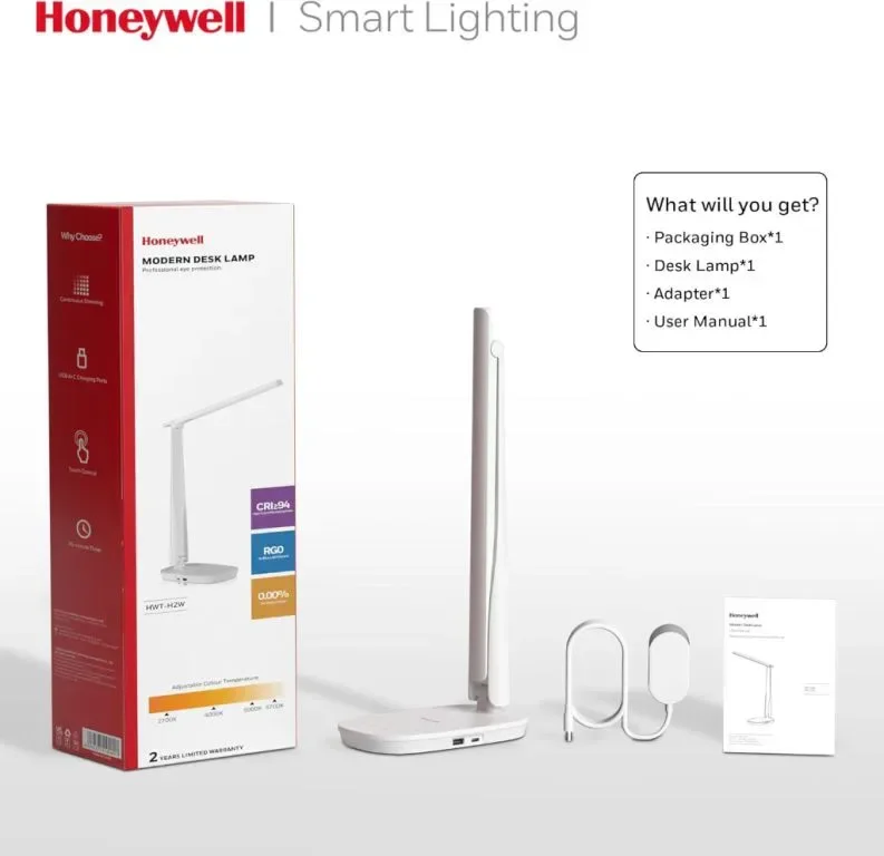 Настолна лампа Honeywell с 2 USB порта за зареждане - Sunturalux™ H2 димируема, LED, сгъваема — снимка 7