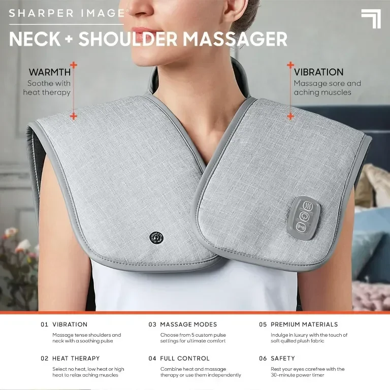 Sharper Image Вибриращ масажор с нагряване за врата, раменете и гърба, 5 режима — снимка 2