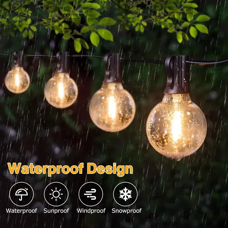 DSLebeen Festoon Lights, акумулаторна 5000mAh батерия, G40 LED стрингови светлини, 12 м, топло бяло — снимка 3