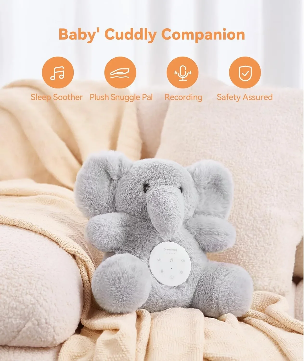 Dreamegg „Snuggle Elephant“ бебешка машина за бял шум и звуци със запис на глас — снимка 2