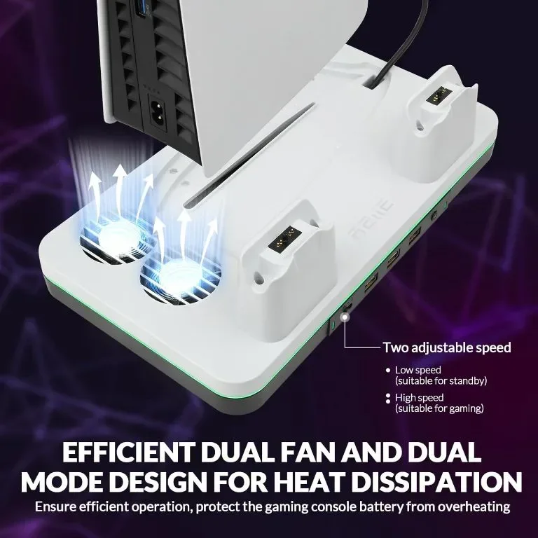 reiie многофункционална охлаждаща стойка PS5 Slim, за два контролера, RGB и вентилатор — снимка 6