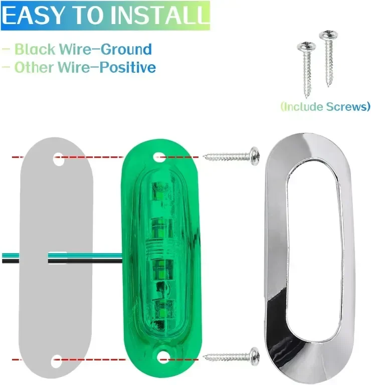 NWpangu 10 броя LED странични габаритни светлини, 4-LED, 12V/24V, зелени — снимка 4