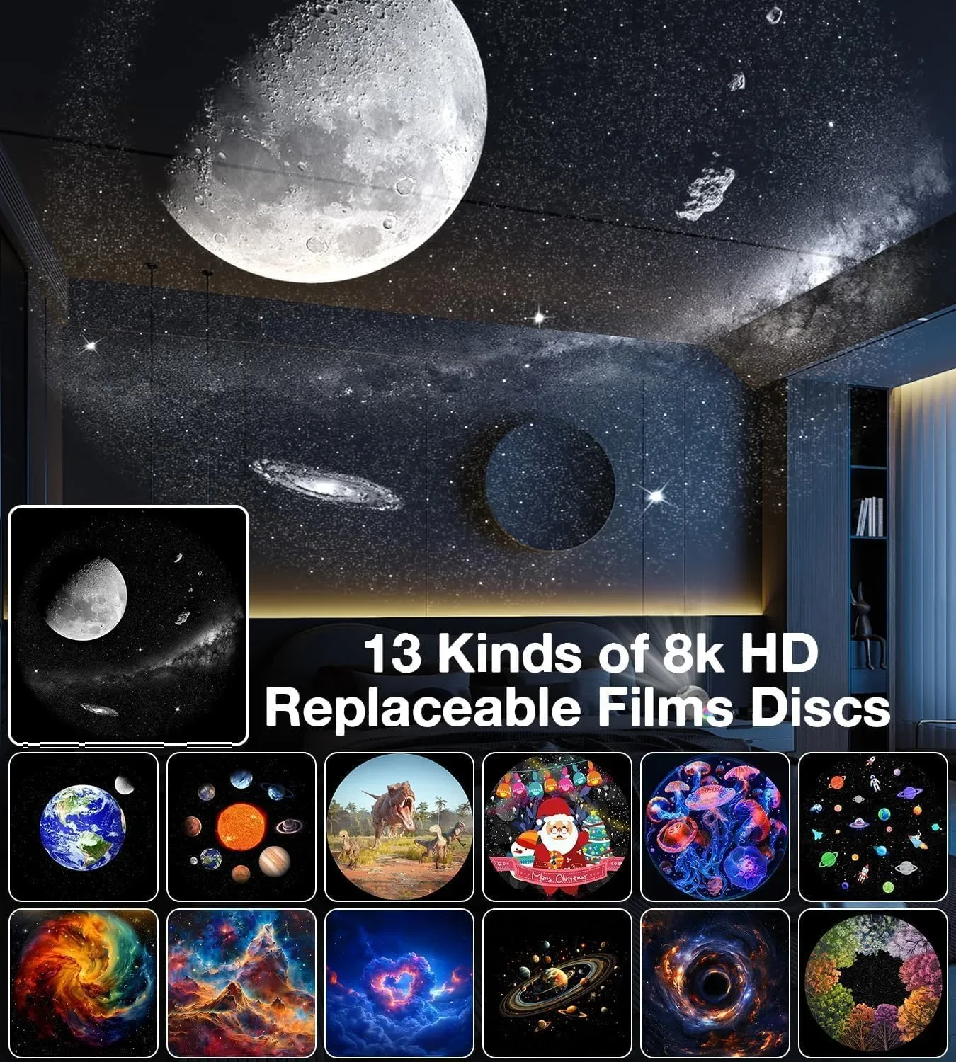 Galaxy Projector нощна лампа Aurora с метеор ефект, Bluetooth музика и 15 бели шума, 12 диска — снимка 2
