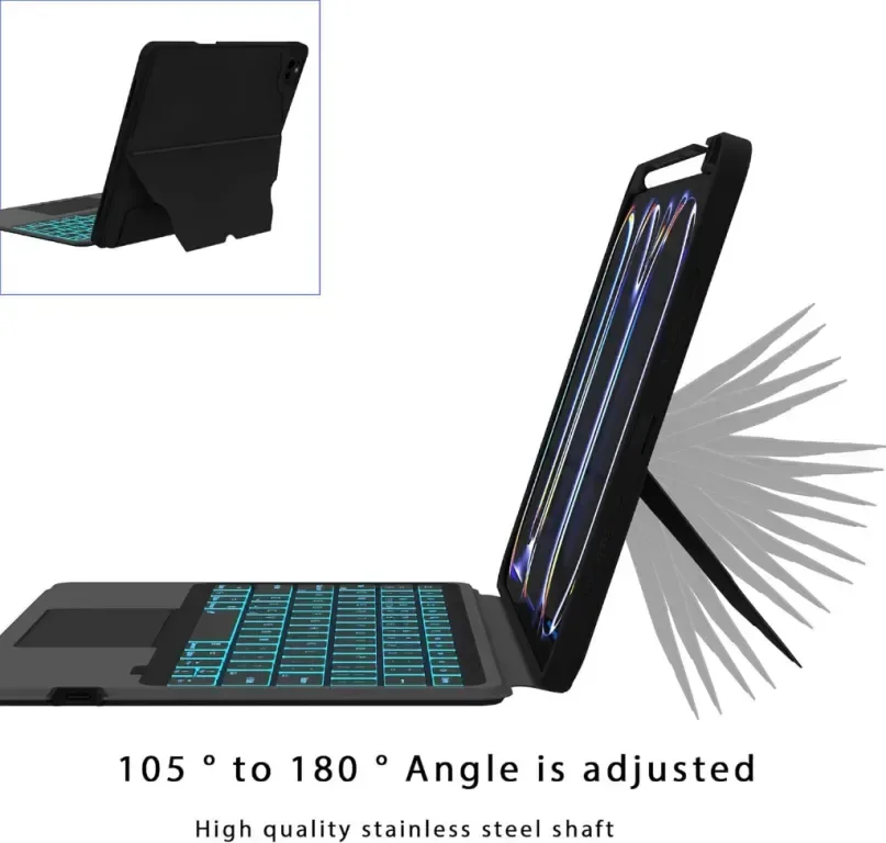 ROOFEI Калъф с клавиатура за iPad Pro 11-инчов (M4, 2024, A2836,A2837,A3006), 7 цветна подсветка — снимка 4
