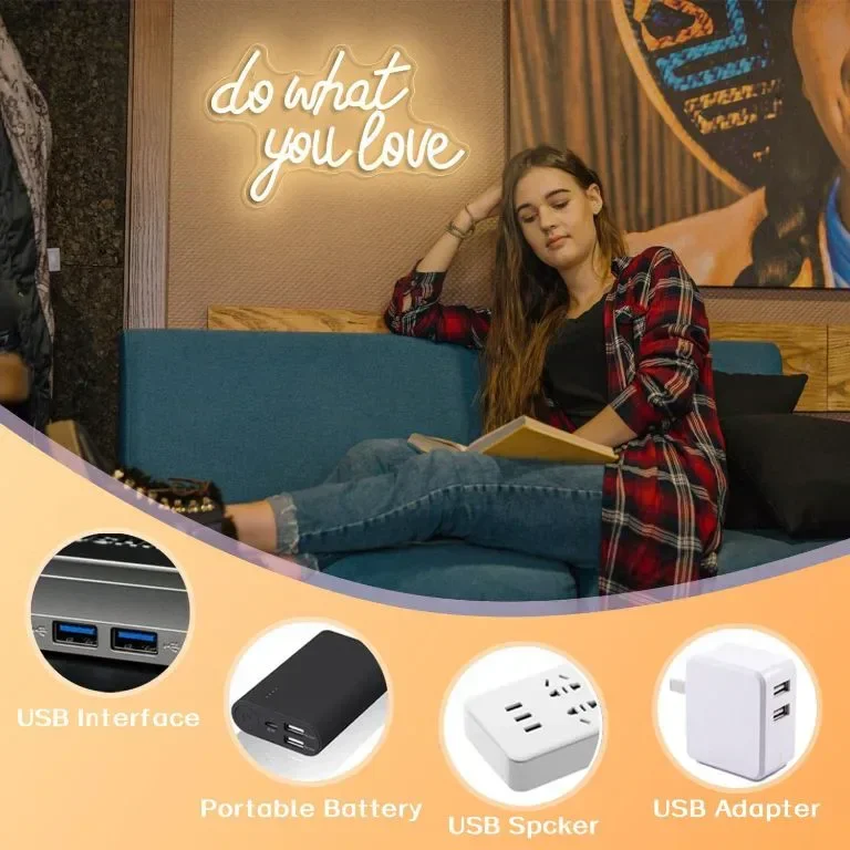 Неонов светлинен надпис Do What You Love за декорация, USB захранване, димируем, топло бяло — снимка 2