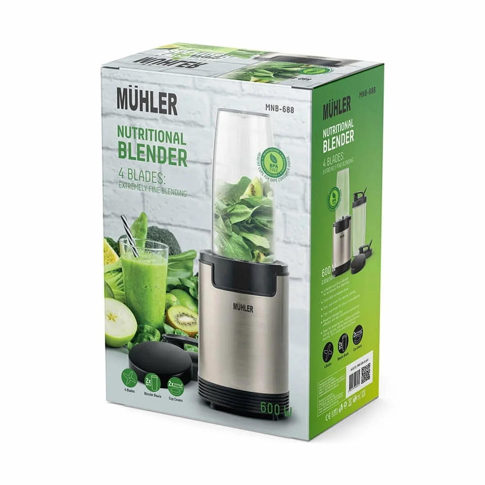 Нутри блендер Muhler MNB-688, 600W, 6 ножа, 2 чаши, Old Gold — снимка 2