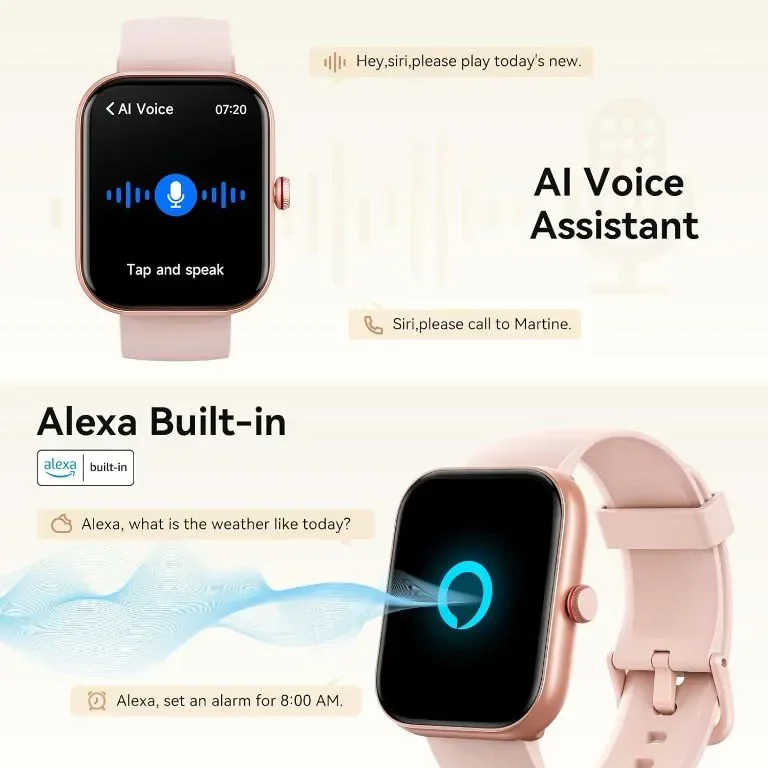 Fitpolo Смарт часовник за жени 1,91" фитнес тракер Bluetooth Call & Alexa Built-in & AI Voice, розов — снимка 3