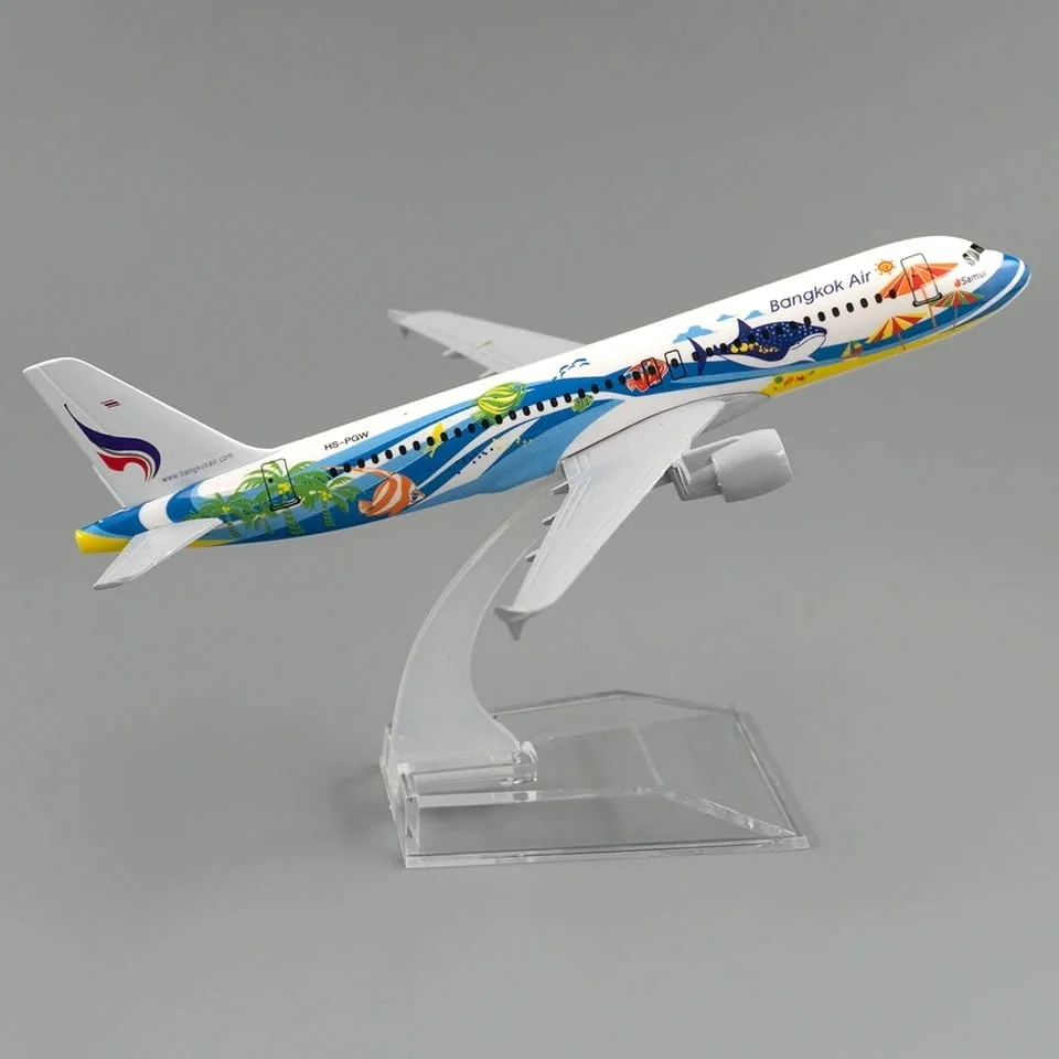 Еърбъс 320 самолет модел макет Bangkok Air метален A320 пътнически лайнер рибки океан море острови л — снимка 3