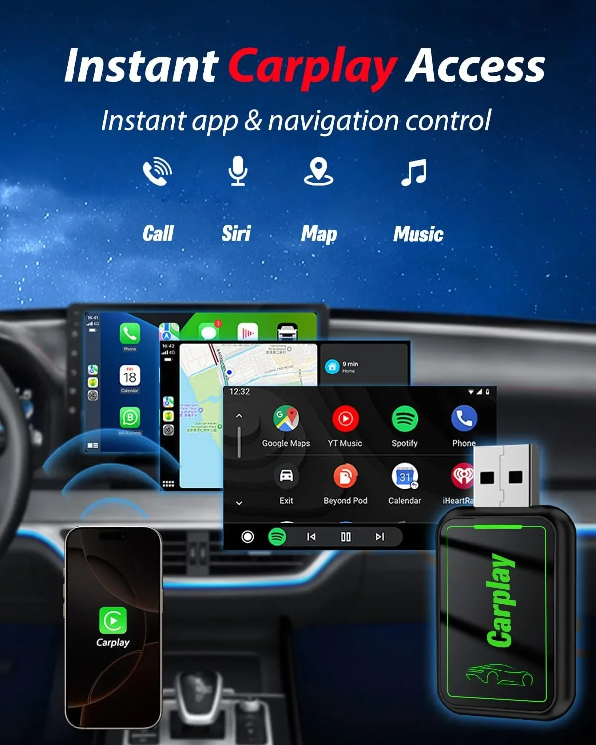 Безжичен CarPlay / адаптер за превръщане на wired CarPlay в wireless, съвместим с 99% автомобили от 2016 г. и по-нови — снимка 3