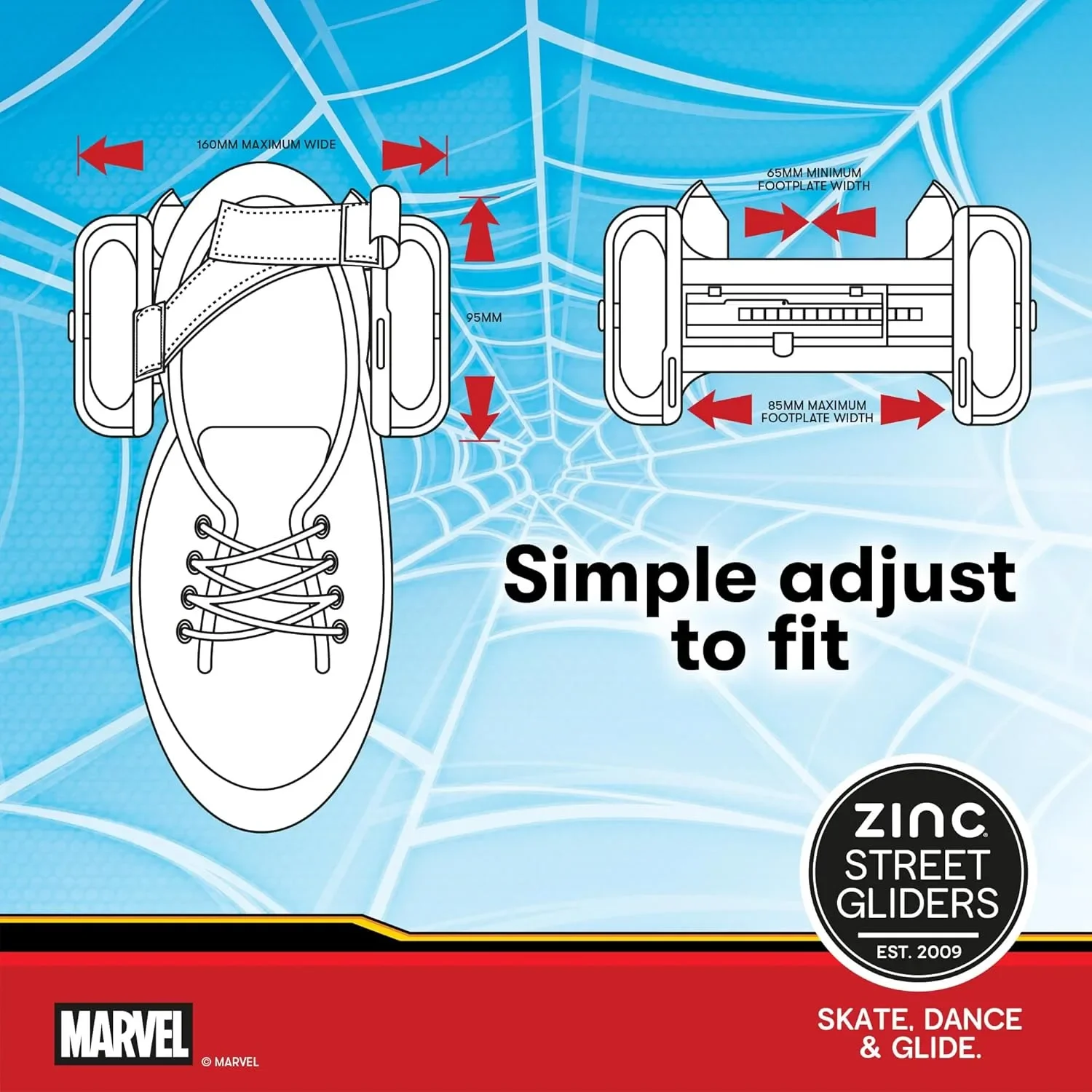 Zinc Street Gliders Marvel Spider-Man – светлинни плъзгащи обувки за лед/тротоар, 5+ години — снимка 3