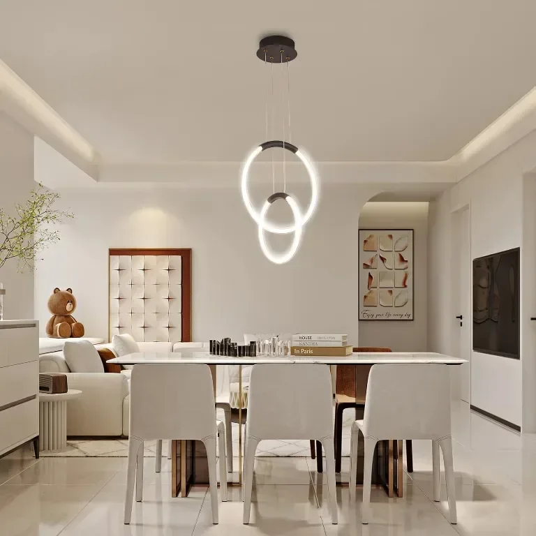 LED полилей Surpars House, модерна таванна лампа, 2 пръстена, регулируеми по височина — снимка 3