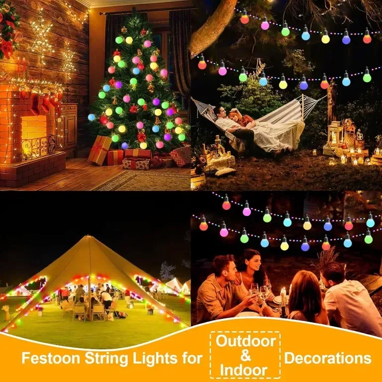 IRISECO 12,5м цветни външни крушки, Водоустойчиви Festoon светлини, 100LED+20 крушки, 12 режима USB — снимка 7