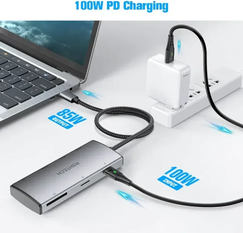 RSHTECH 10Gbps USB C хъб, 7-в-1 USB C многопортов адаптер с 4K HDMI, USB-A 3.2, 2 USB-C 3.2 — снимка 5
