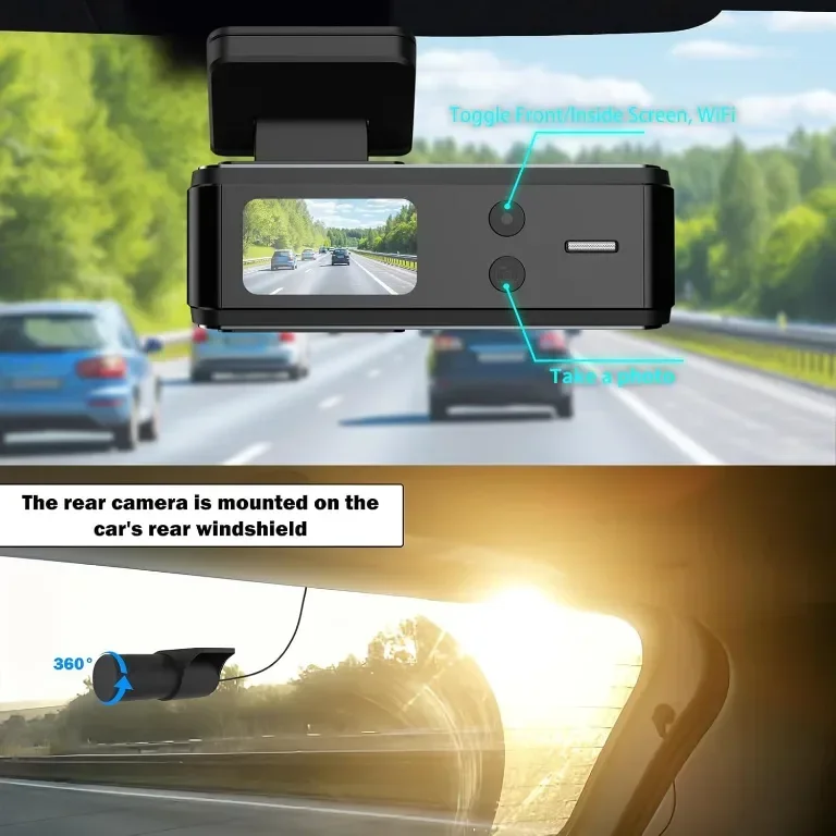 Камера за автомобил отпред и отзад, 4K + 1080P двойна камера, карта 64GB, 5GHz WiFi — снимка 4