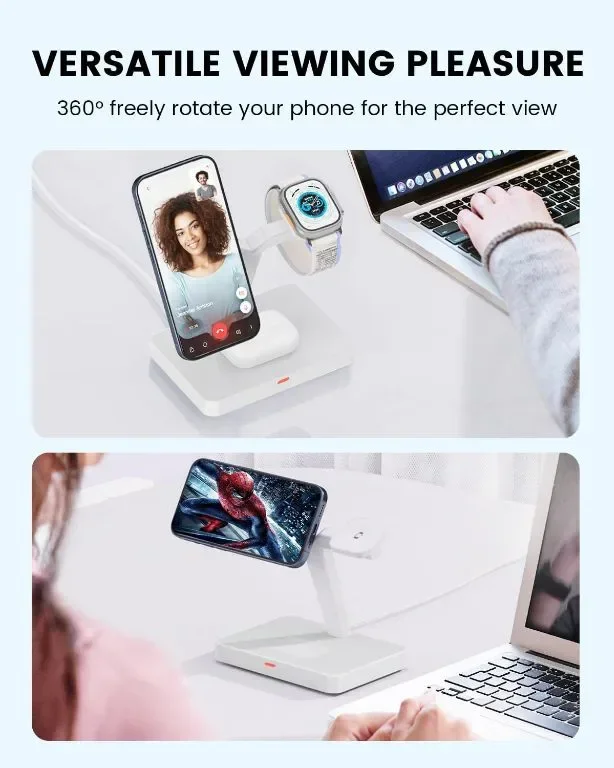 JoyGeek 3-в-1 безжична магнитна зарядна станция за iPhone 15/14/13/12, Apple Watch, Air Pods Pro — снимка 4
