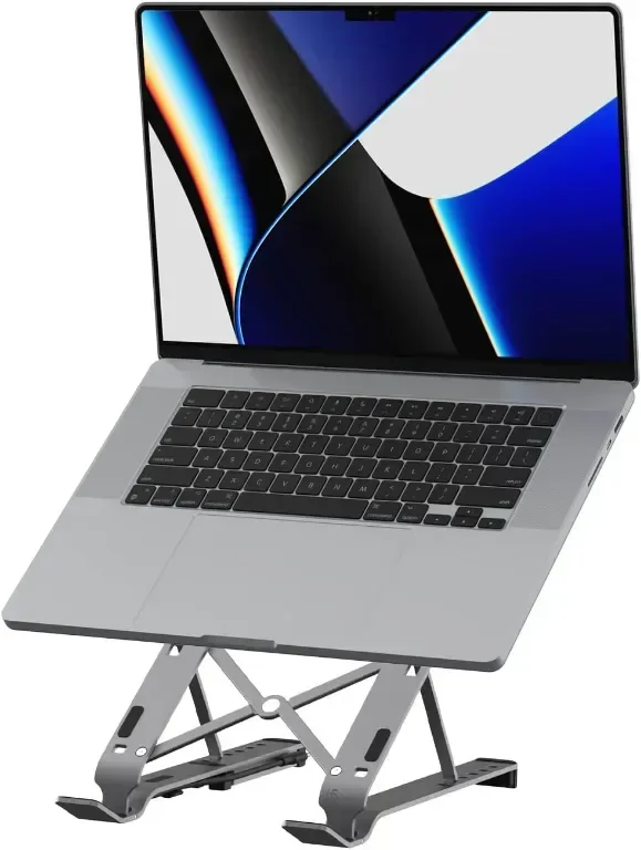 j5create Сгъваема алуминиева стойка за лаптоп с USB3.2 4-портов хъб, преносима до 16 инча (JTS223)