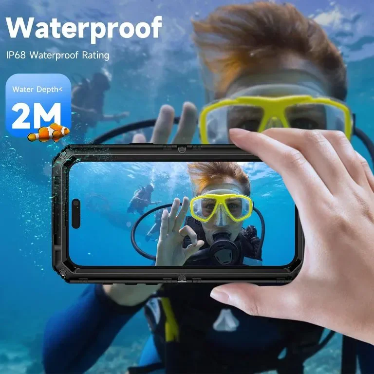 Seacosmo Калъф за iPhone 15 Pro Max водоустойчив удароустойчив с вграден протектор на екрана, черен — снимка 7