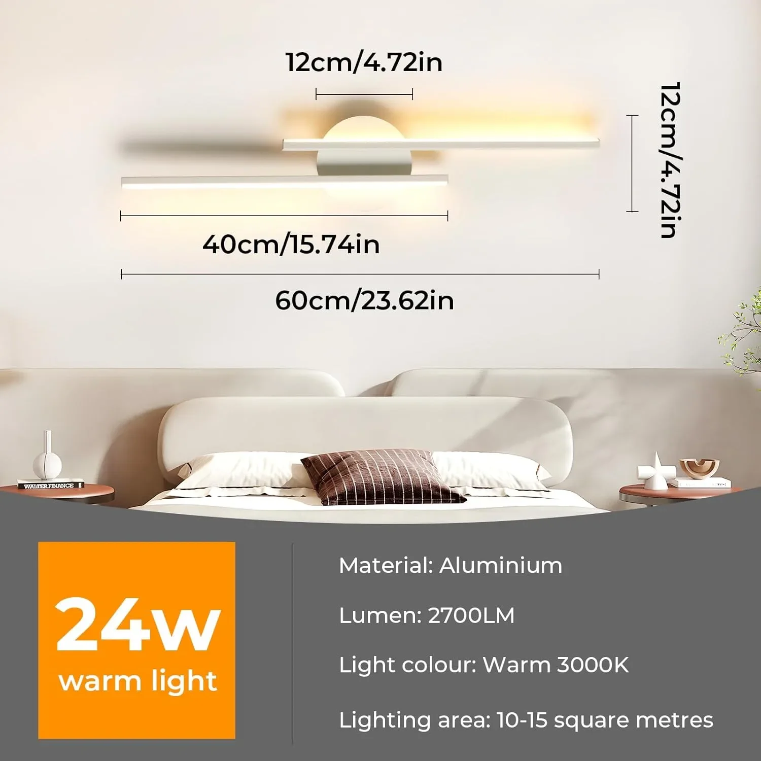 LED стенна лампа 24W, 2700 lm, топла светлина 3000K, 60 см (алуминиево тяло) — снимка 4