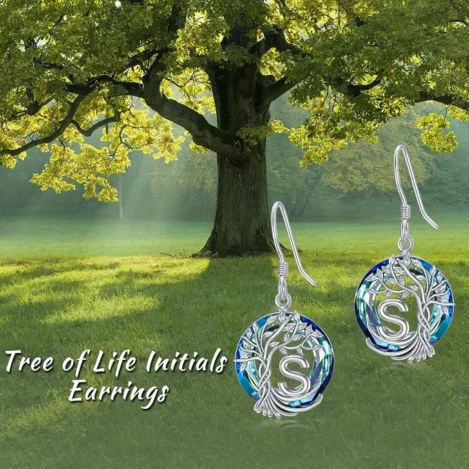 Обеци от 925 сребро с буква “S” Tree of Life мотив и висящ дизайн — снимка 6