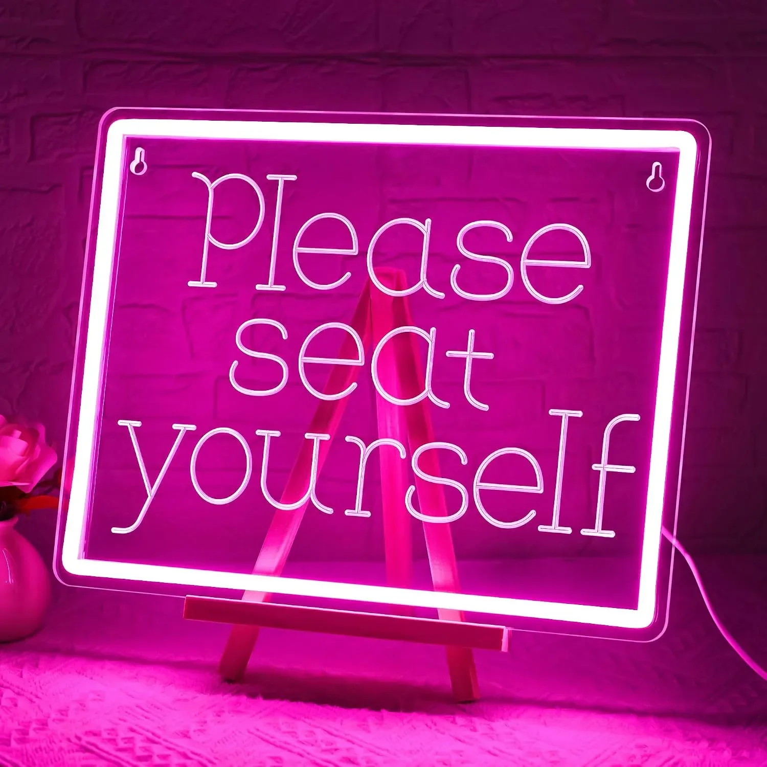 Розов LED неонов надпис Please Seat Yourself