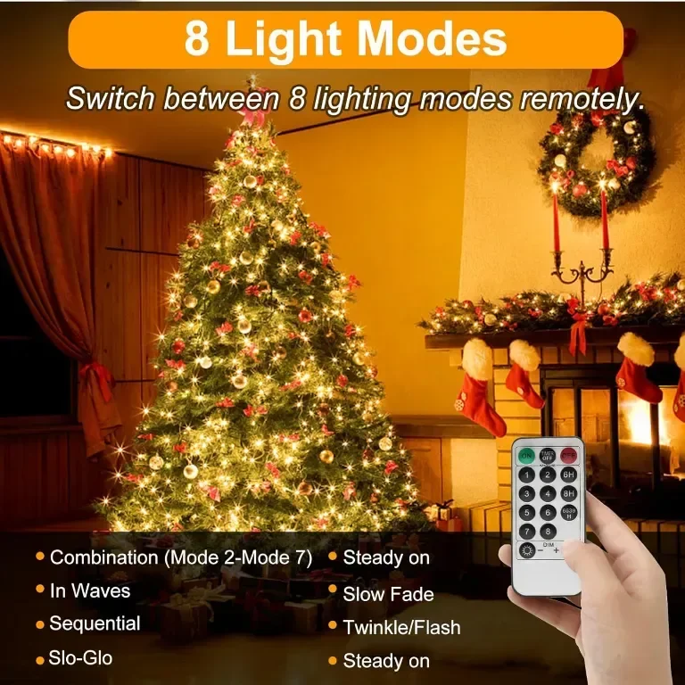 Realky коледни лампички, 29.2 м, 220 LED водоустойчиви, с 8 режима, дистанционно, топло бяло — снимка 3
