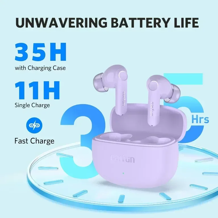 Безжични слушалки EarFun Air Life, дълбок бас с 12 мм драйвери, Bluetooth 5.4, 35 ч, IPX5, лилаво — снимка 4