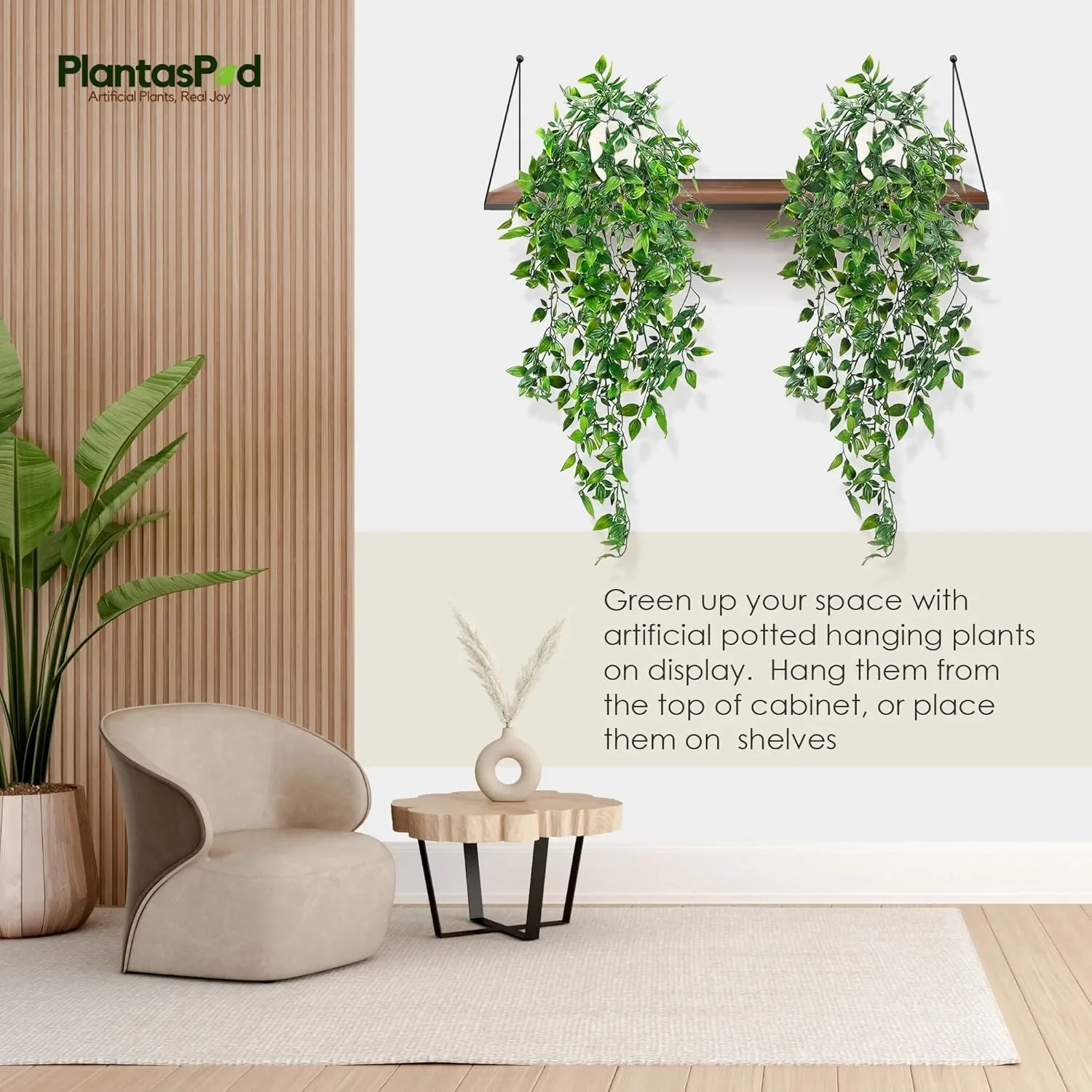 PLANTASPROD изкуствени висящи растения в саксии – комплект 2 броя, изкуствена зеленина — снимка 6
