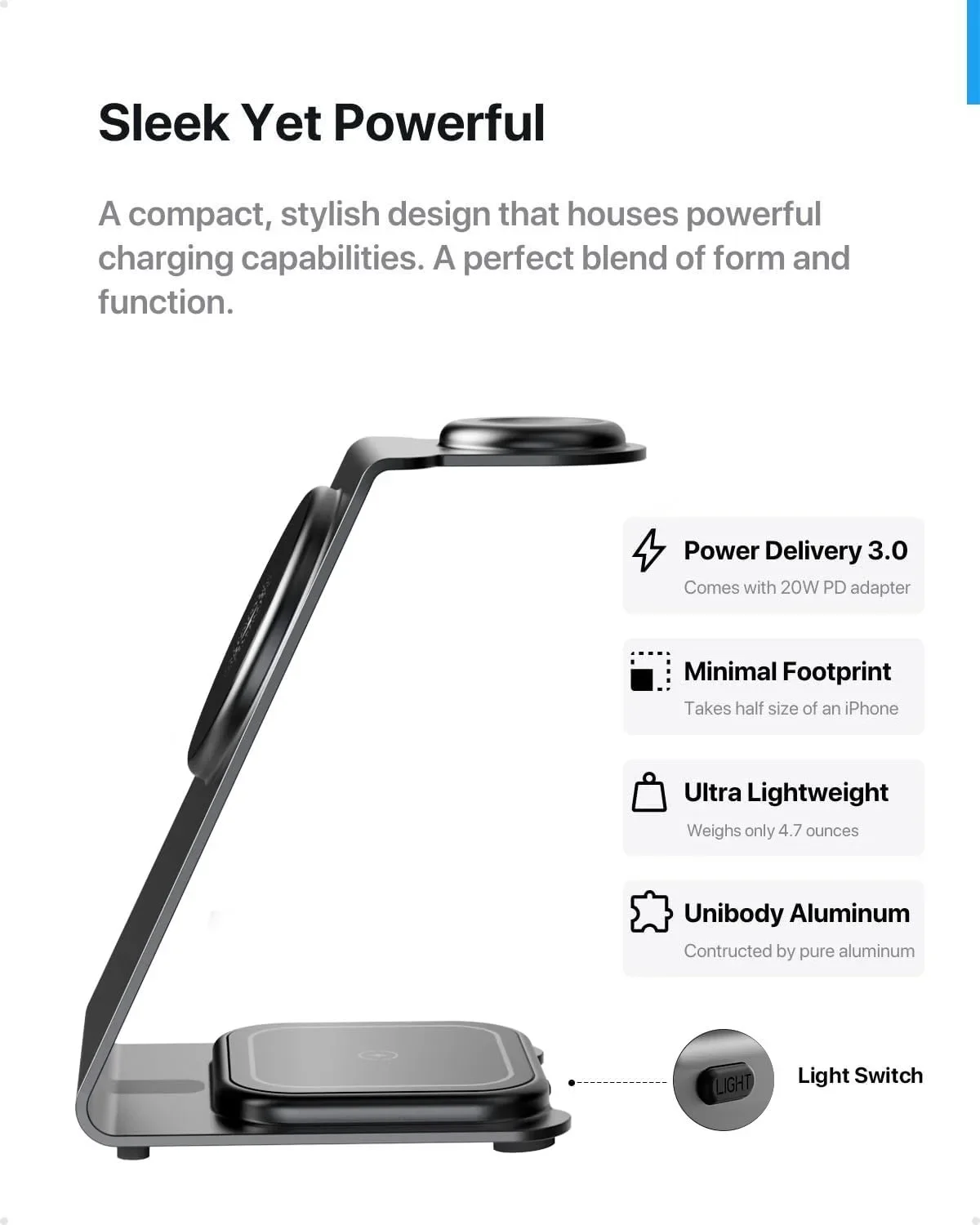 Intoval 3в1 безжична зарядна станция за iPhone, Apple Watch и AirPods (магнитно/безжично зареждане) — снимка 2