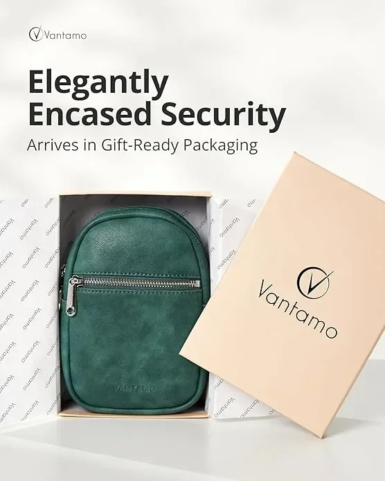Малка дамска чанта през рамо Vantamo, с RFID и щипка против джебчии, тъмно зелено — снимка 5