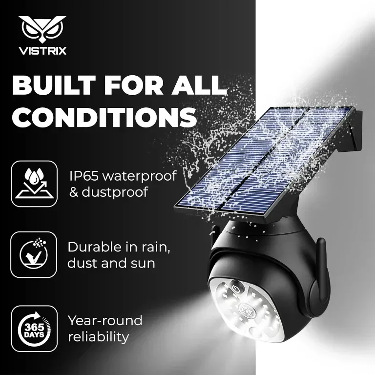 Vistrix соларна LED охранителна лампа и макетна CCTV камера с PIR сензор, IP65, черна — снимка 4