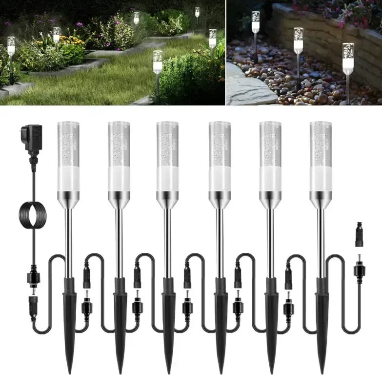 ECOWHO Градински LED лампи с шипове, 12V, IP65, студено бяло 6000K, 6 броя