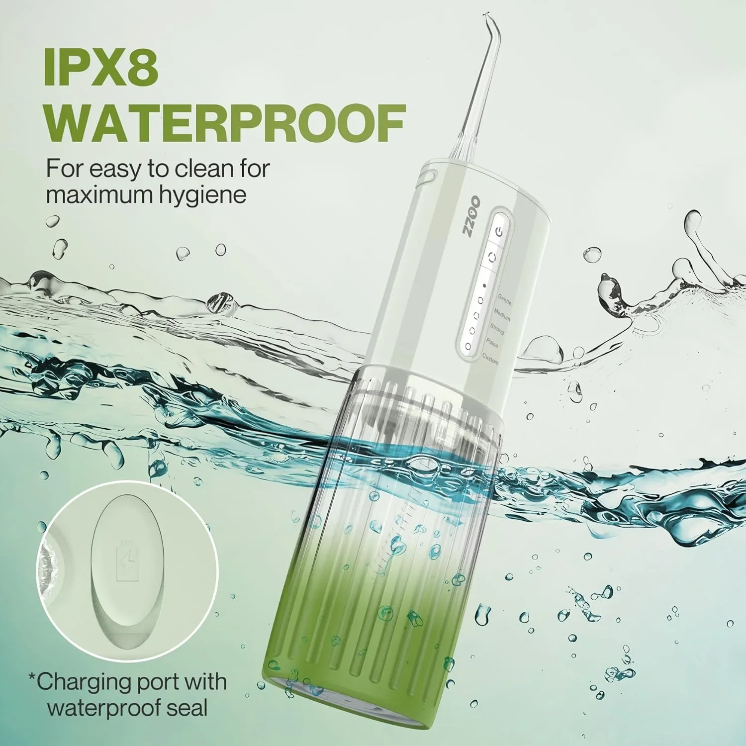 OOZZ Travel Water Flosser — преносим зъбен душ система за зъби с 6 накрайника и IPX8 — снимка 3
