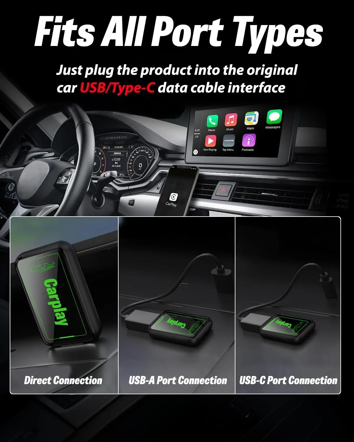 Безжичен CarPlay / адаптер за превръщане на wired CarPlay в wireless, съвместим с 99% автомобили от 2016 г. и по-нови — снимка 4