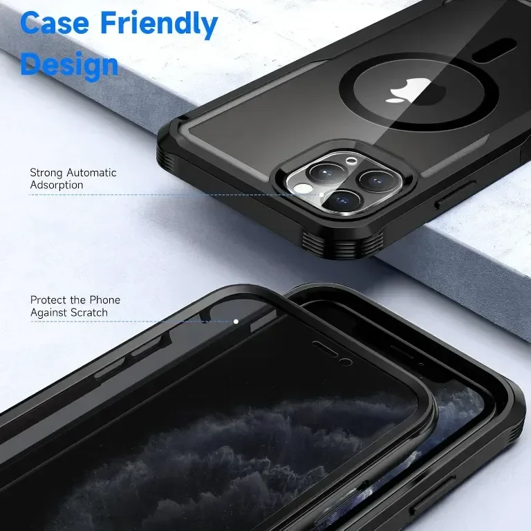seacosmo Магнитен калъф за iPhone 11 Pro 5,8 инча, вграден 9H протектор за поверителност, черен — снимка 2