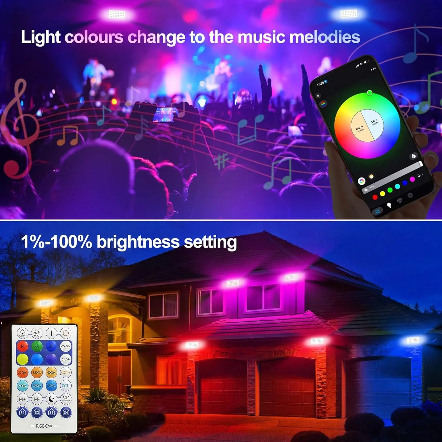 Смарт LED външно осветление за монтаж с RGB + CCT, дистанционно управление и таймер — снимка 4