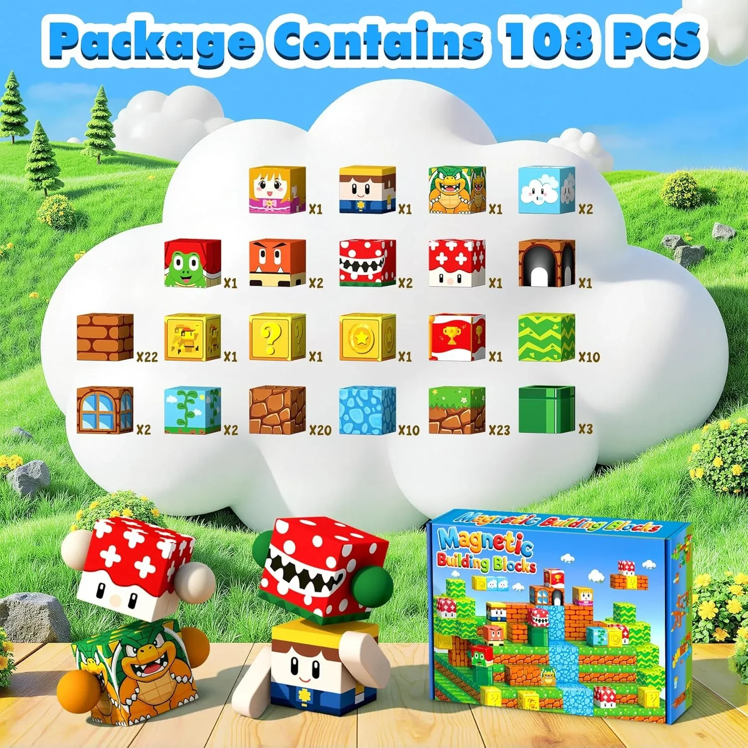 Магнитни строителни блокчета „Magnetic Building Blocks“ – 108 части, 3+ години — снимка 3