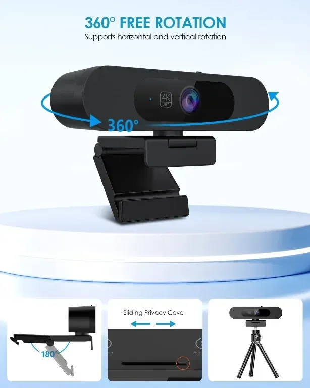 MOERTEK 4K UHD уеб камера, WDR, AI проследяване, вградени двойни микрофони с шумопотискане — снимка 6