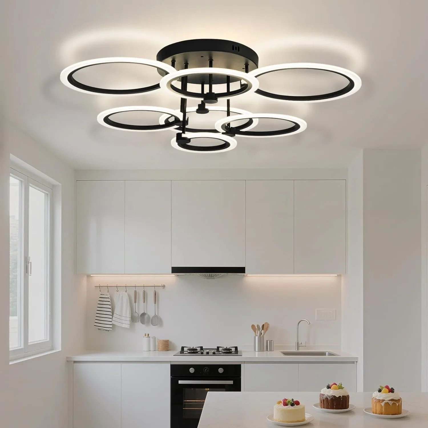 LED полилей за таван с кръгови пръстени, димиране 10–100% и дистанционно, 3000–6500K, 80 см — снимка 7