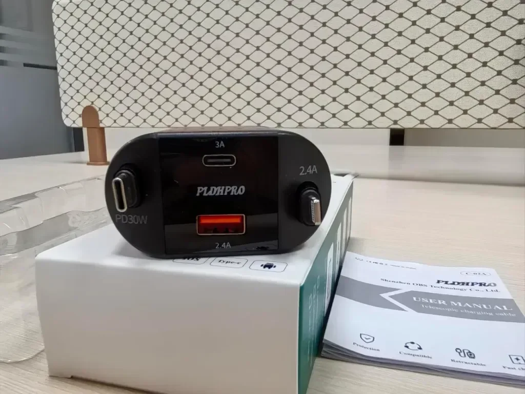 PLDHPRO Red 4 в 1 прибиращо се зарядно за кола, 80W с 82 см прибиращ се USB-C и iOS кабел — снимка 8