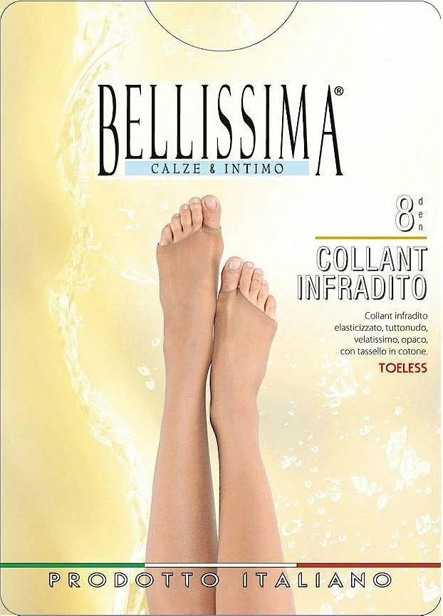 Bellissima 8DEN телесен, бежов италиански тънък чорапогащник без пръсти чорапогащници за сандали — снимка 3