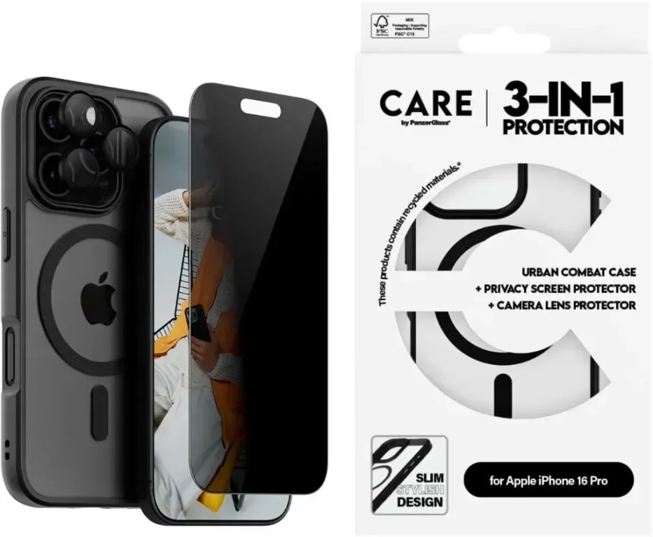 CARE BY PANZERGLASS® 3-в-1 пакет за защита за Apple iPhone 16 Pro