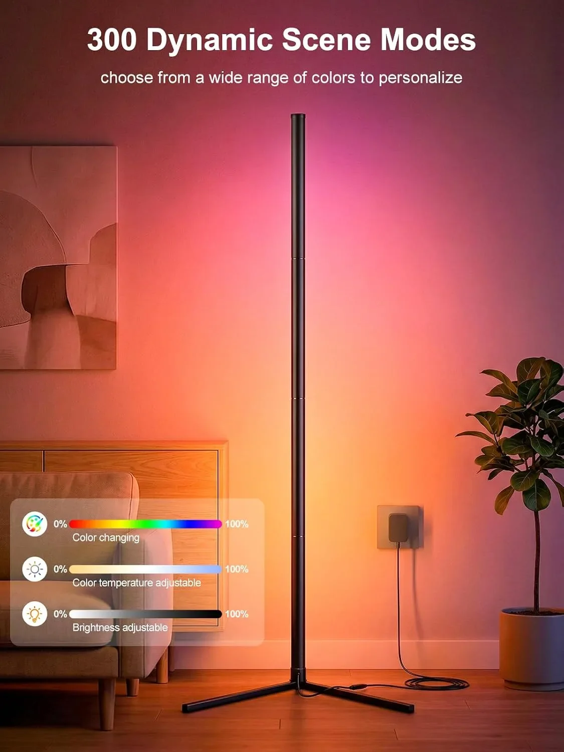 Смарт LED подова лампа с RGB подсветка, дистанционно и контрол през приложение, 2400LM, 146cm — снимка 4
