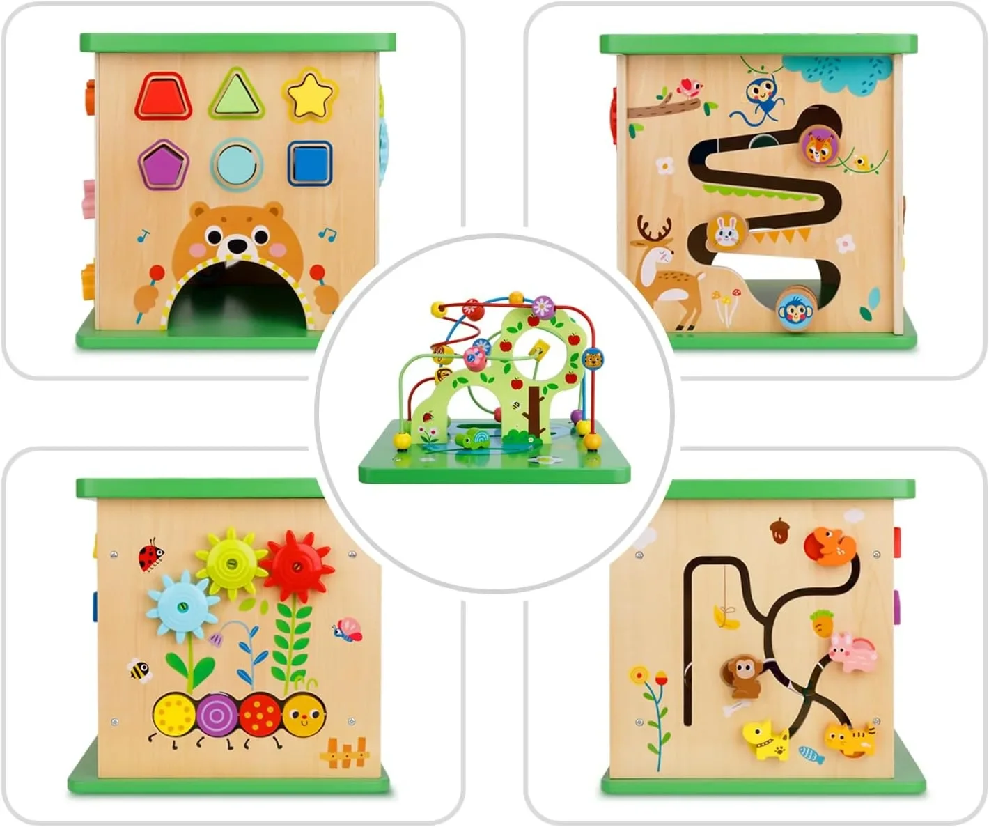 OOOK Play Activity Center „Forest“ 5 в 1 – голям дървен образователен куб за игра — снимка 5