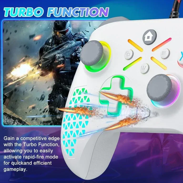 Gamrombo кабелен контролер за компютър с RGB, вибрация, програмиране, турбо 3,5 мм аудио — снимка 5