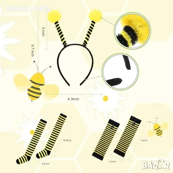 Карнавален костюм Пчеличка Bee за дете с аксесоари – комплект 4 части — снимка 2