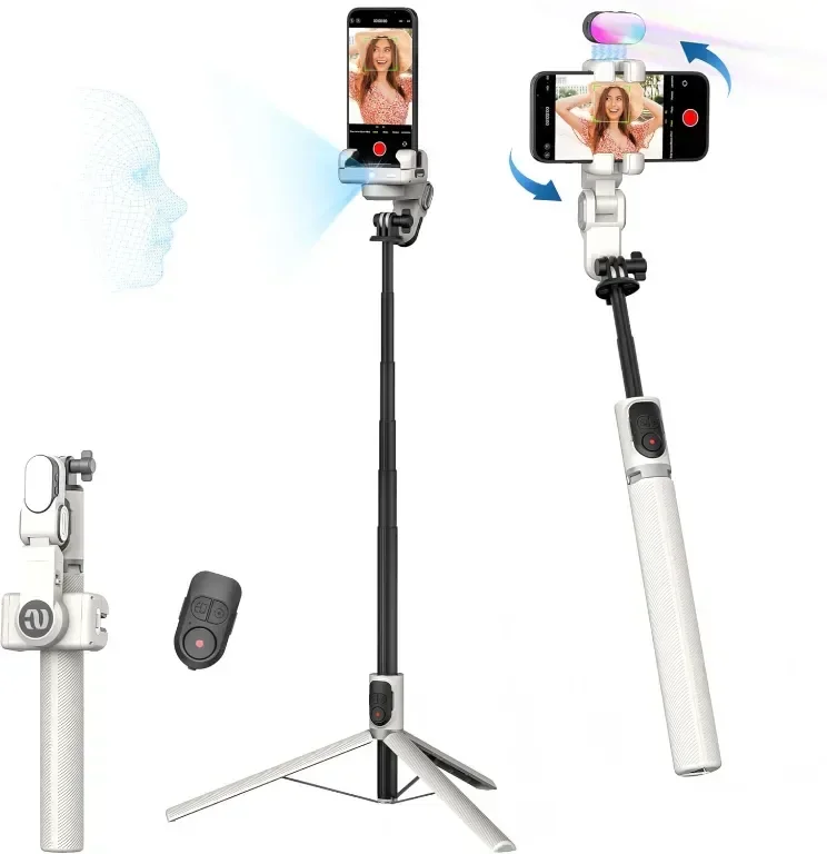 Статив за мобилен телефон AOCHUAN, iPhone/Android, с дистанционно и RGB светлина, M2Pro бял
